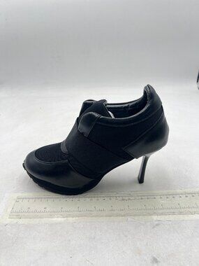 Black Sneaker Heels for Women High Heel Dressy Round T-Toe Comfort Shoe